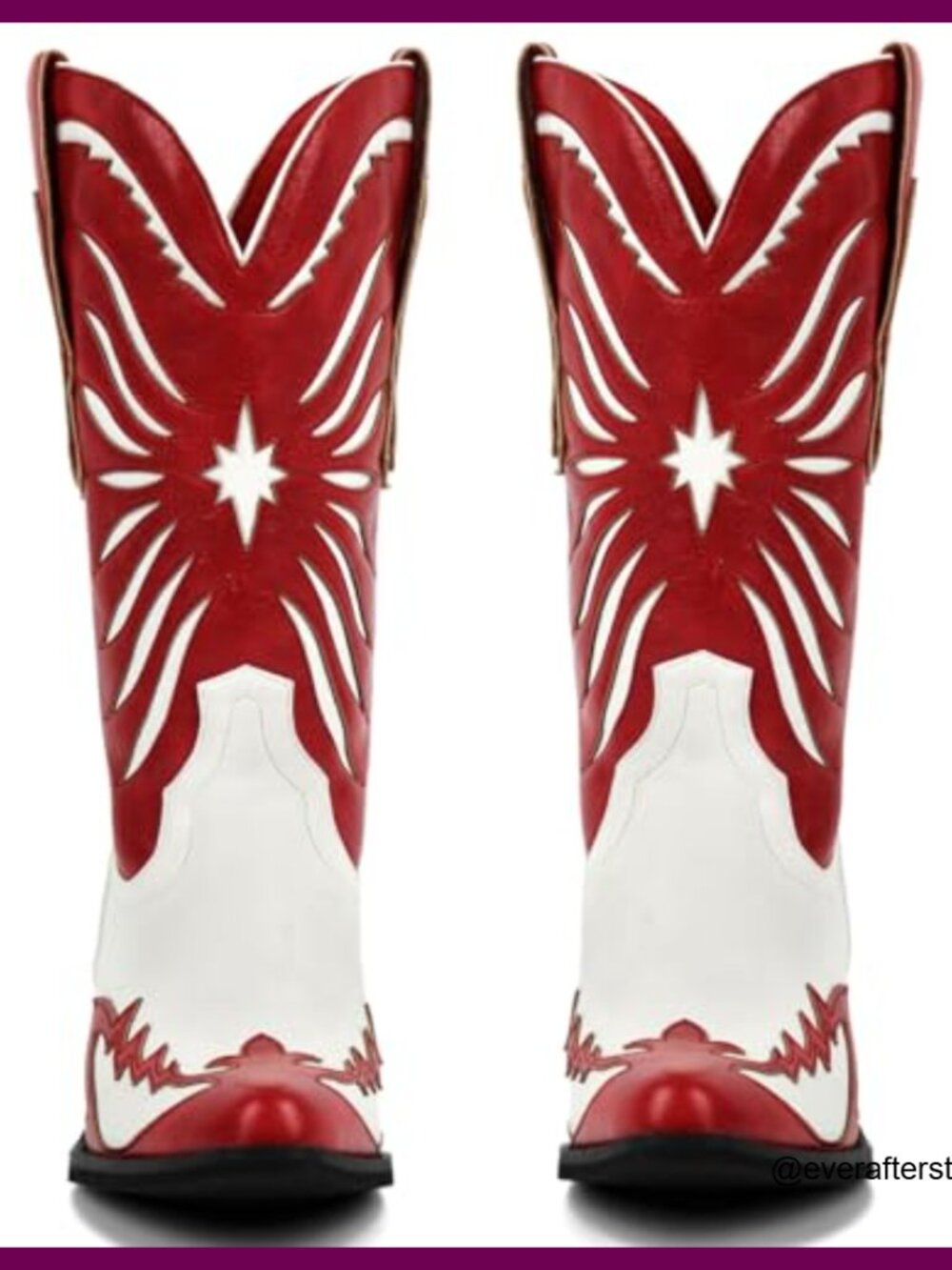 Faux Leather Mid Calf Cowboy Boots with Pointed Toe and Star Cut-Outs - Picture 5 of 6